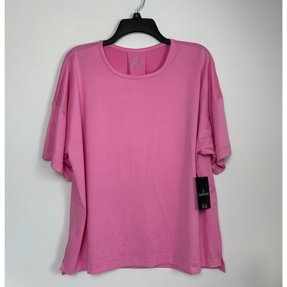 NWT Cuddl Duds Women's Pink Short Sleeves Round Neck Polyester T'shirt Size XL